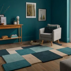 Abstrakt Teppich - Stracto Collage Petrol Blau