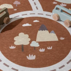 Auto Spielteppich Rund - Rocky Ride Terracotta