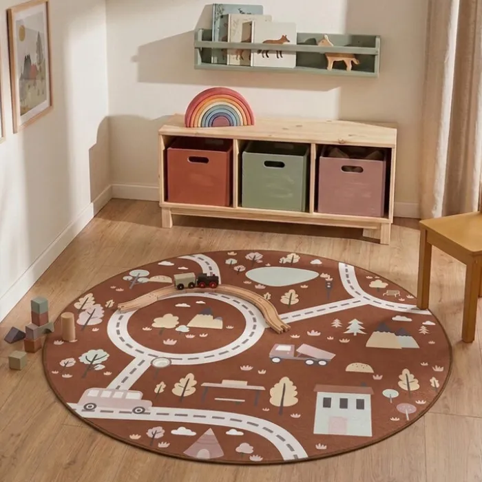 Auto Spielteppich Rund - Rocky Ride Terracotta