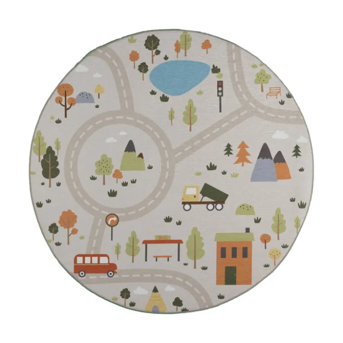 Auto Spielteppich Rund - Rocky Ride Grau