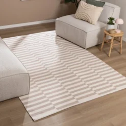Baumwollteppich - Dazzle Blocks Beige Weiß