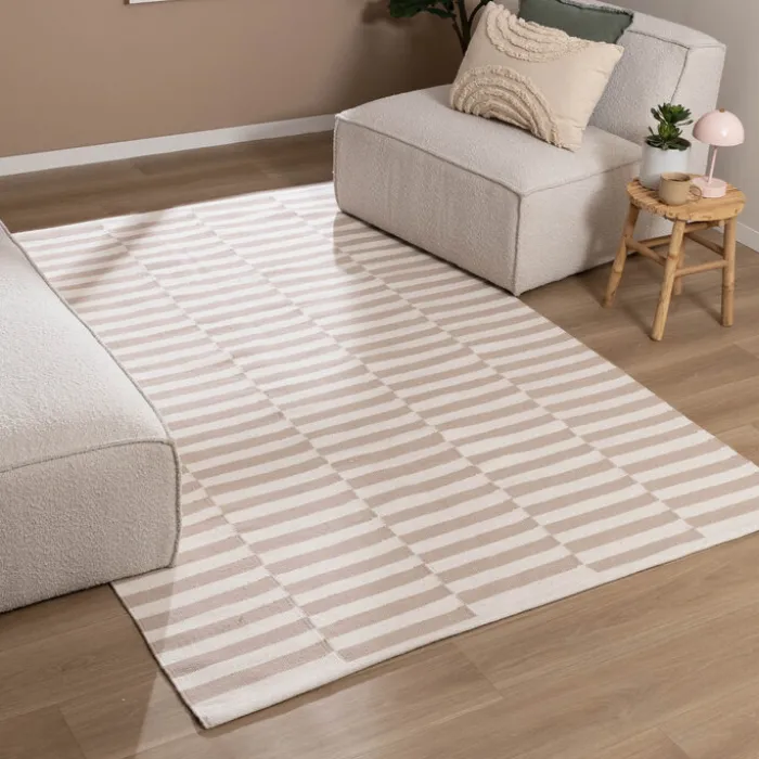 Baumwollteppich - Dazzle Blocks Beige Weiß