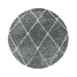Berberteppich Rund - Agadir Lines Grau Creme