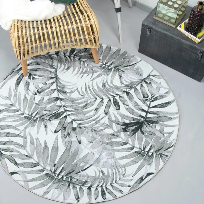 Boho Teppich Rund - Palmier Blätter Grau