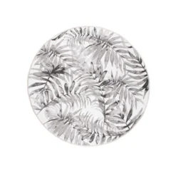 Boho Teppich Rund - Palmier Blätter Grau