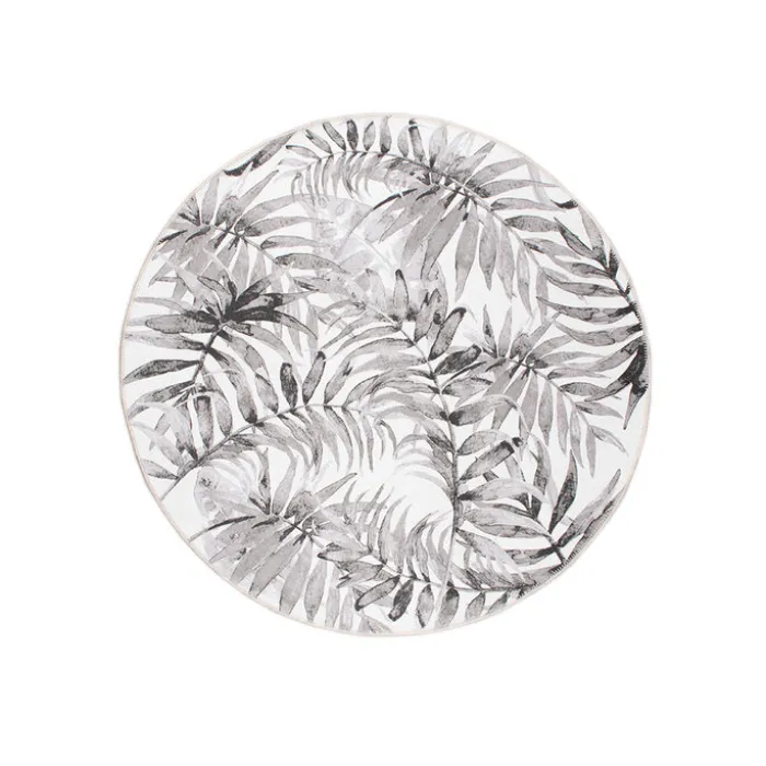 Boho Teppich Rund - Palmier Blätter Grau