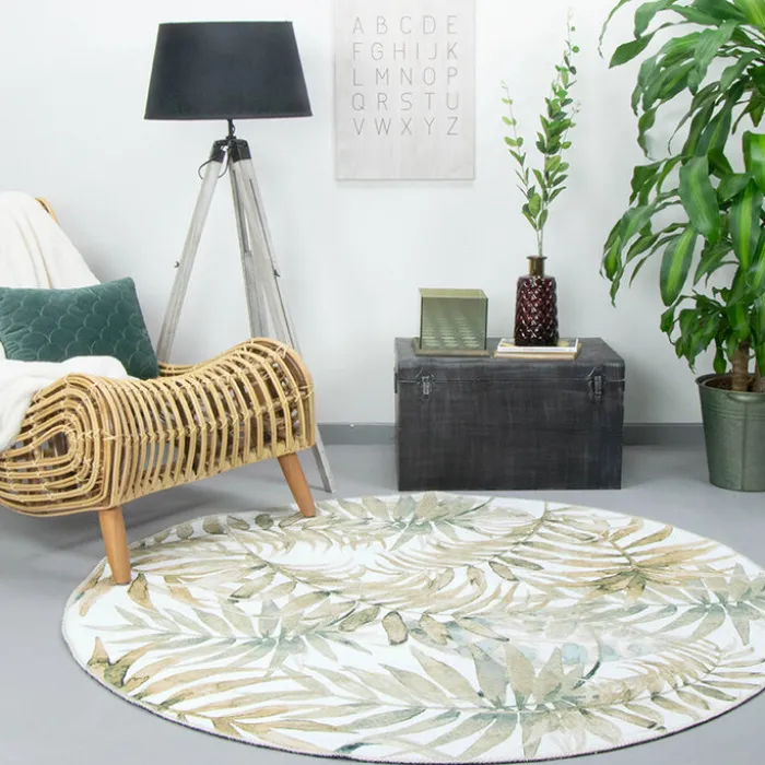 Boho Teppich Rund - Palmier Blätter Naturel