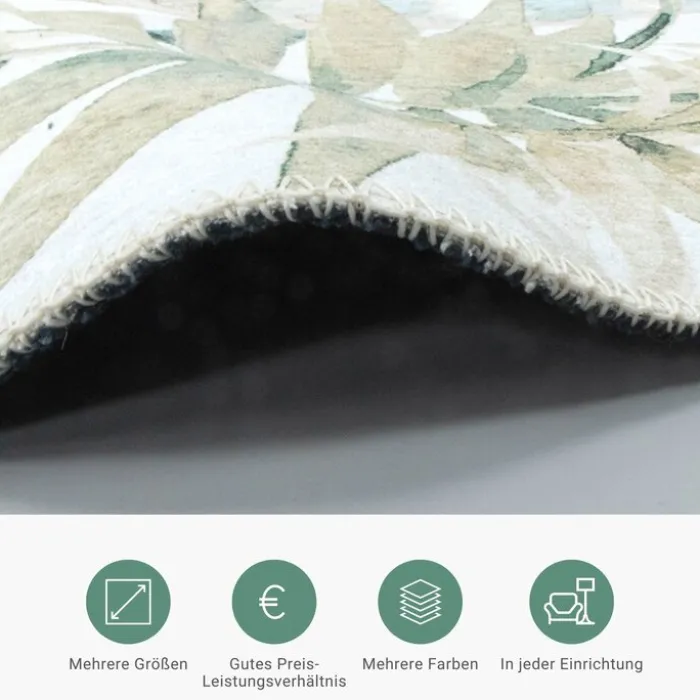 Boho Teppich Rund - Palmier Blätter Naturel