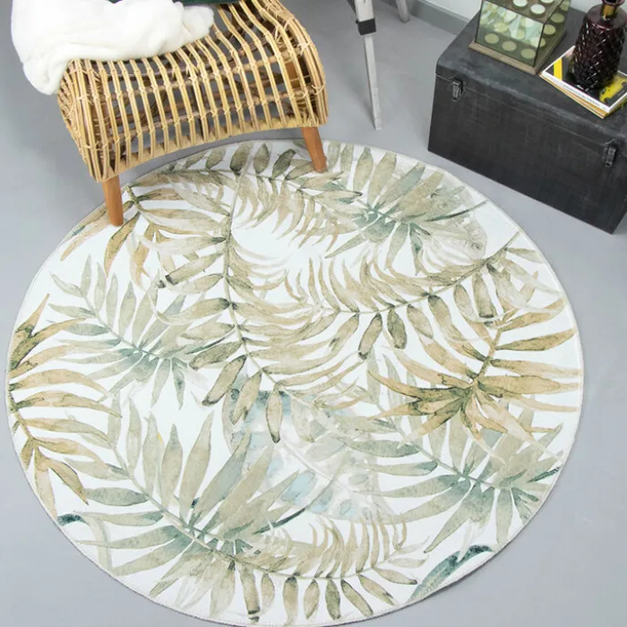 Boho Teppich Rund - Palmier Blätter Naturel