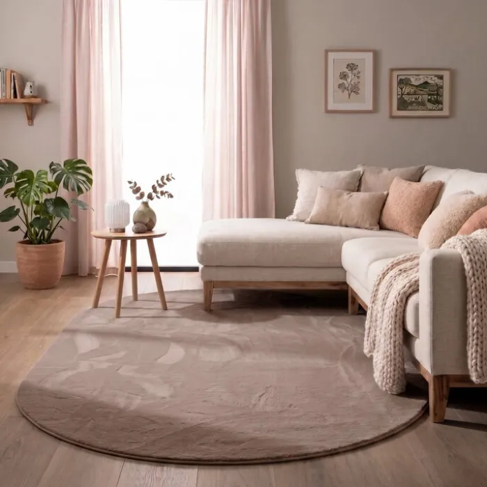 Flauschiger Teppich Oval - Cozy Taupe
