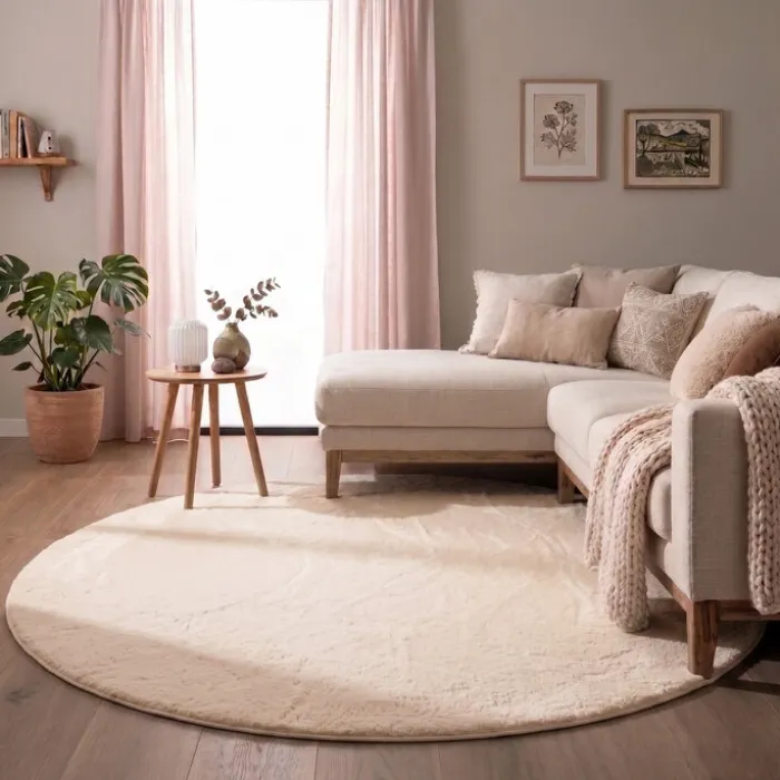 Flauschiger Teppich Rund - Cozy Creme