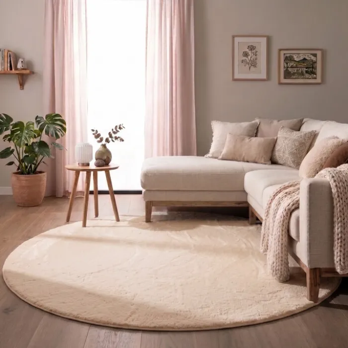 Flauschiger Teppich Rund - Cozy Beige