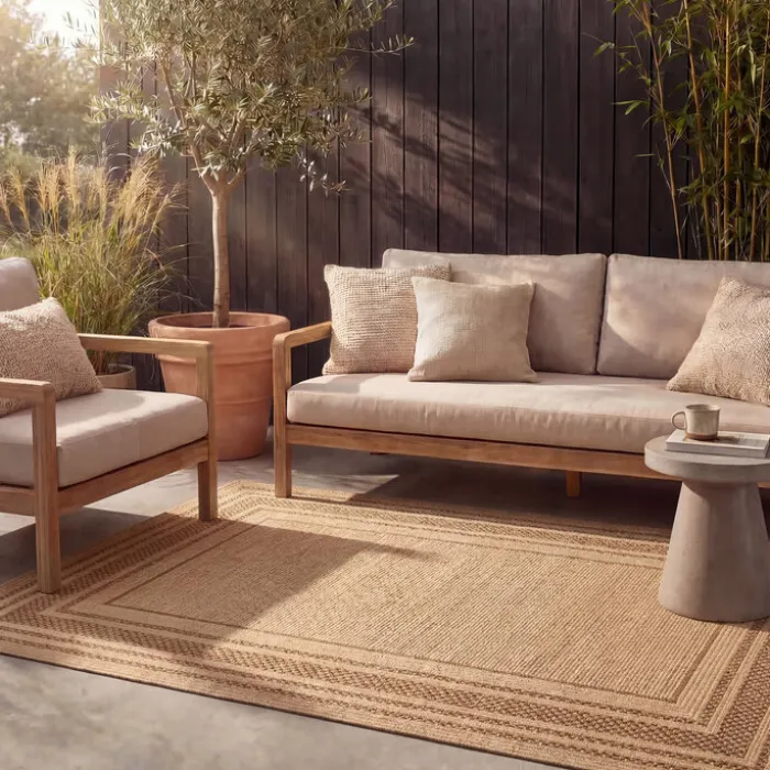 Garten Teppich Jute - Mavi Border Creme Braun