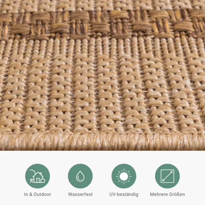 Garten Teppich Jute - Mavi Border Creme Braun