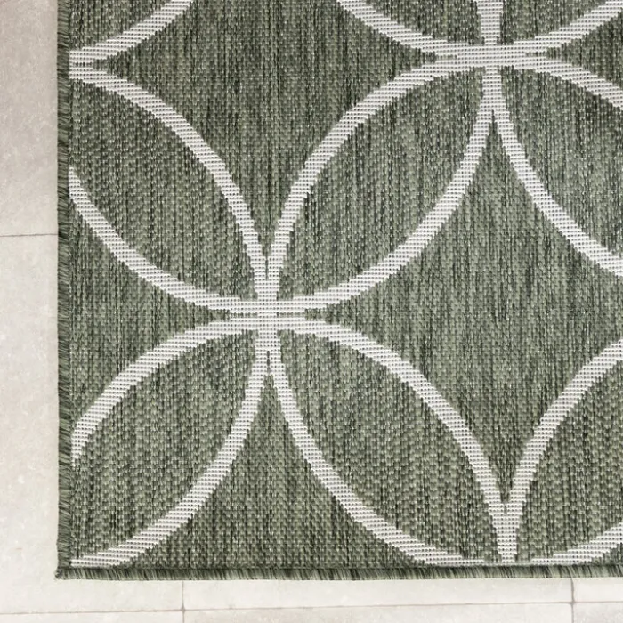 Geometrischer Outdoor Teppich - Faro Ripple GrünWeiß