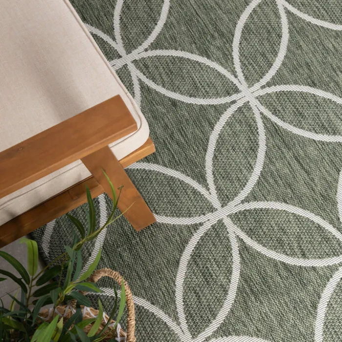 Geometrischer Outdoor Teppich - Faro Ripple GrünWeiß