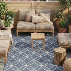 Geometrischer Outdoor Teppich - Faro Ripple Blau