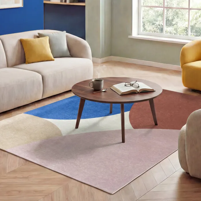 Geometrischer Teppich - Swing Circles Blau Rosa