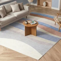 Geometrischer Teppich - Swing Waves Blau Rosa