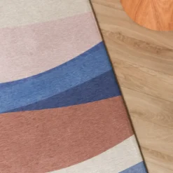 Geometrischer Teppich - Swing Waves Blau Rosa