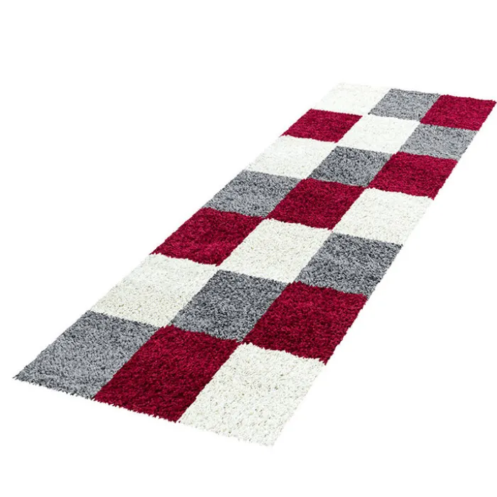 Hochflor Läufer - Cube Rot - 80x250cm