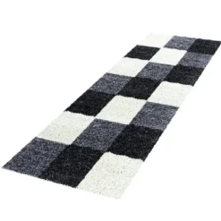 Hochflor Läufer - Cube Schwarz- 80x250cm