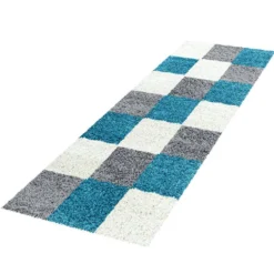 Hochflor Läufer - Cube Türkis - 80x250cm