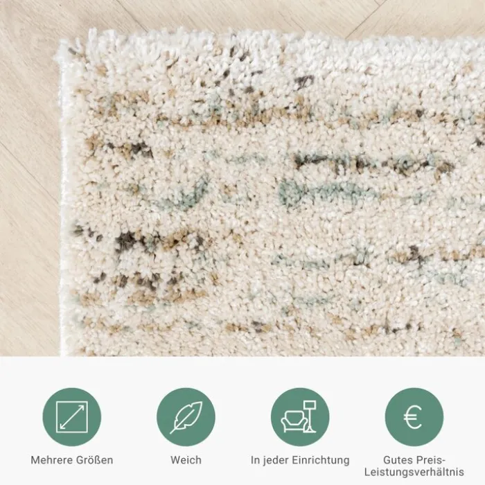 Hochflor Teppich - Blend Creme Blau
