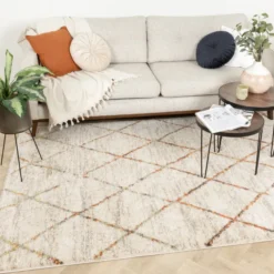 Hochflor Teppich - Blend Lines Creme Bunt