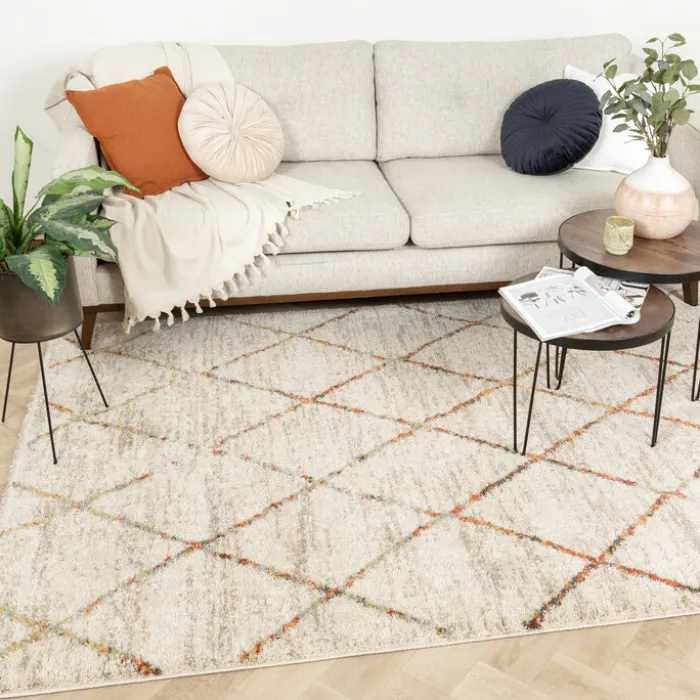 Hochflor Teppich - Blend Lines Creme Bunt