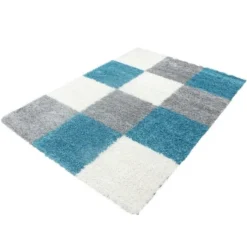 Hochflor Teppich - Cube Türkis
