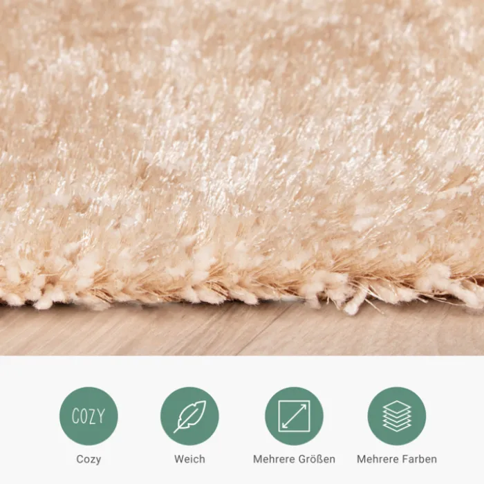 Hochflor Teppich - Glazy Beige Creme