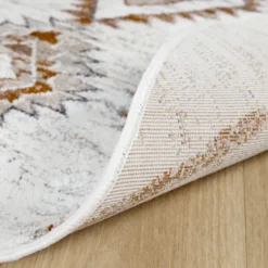 Hochflor Teppich Rund - Blend Aztec Creme Bunt