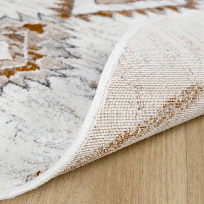 Hochflor Teppich Rund - Blend Aztec Creme Bunt