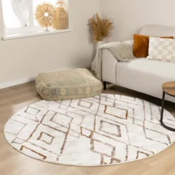 Hochflor Teppich Rund - Blend Diamond Creme Bunt
