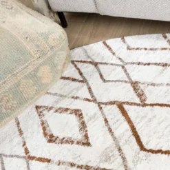 Hochflor Teppich Rund - Blend Diamond Creme Bunt