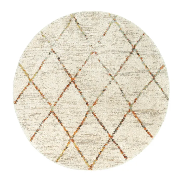 Hochflor Teppich Rund - Blend Lines Creme Bunt