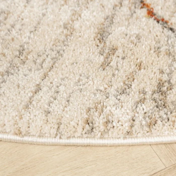 Hochflor Teppich Rund - Blend Lines Creme Bunt