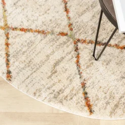 Hochflor Teppich Rund - Blend Lines Creme Bunt