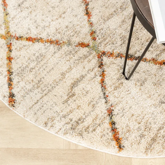 Hochflor Teppich Rund - Blend Lines Creme Bunt