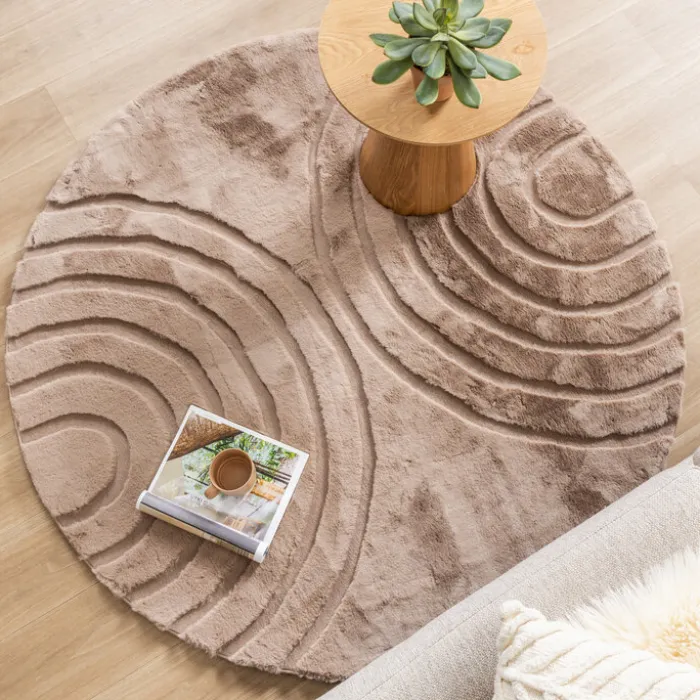 Hochflor Teppich Rund - Carvy Arches Taupe