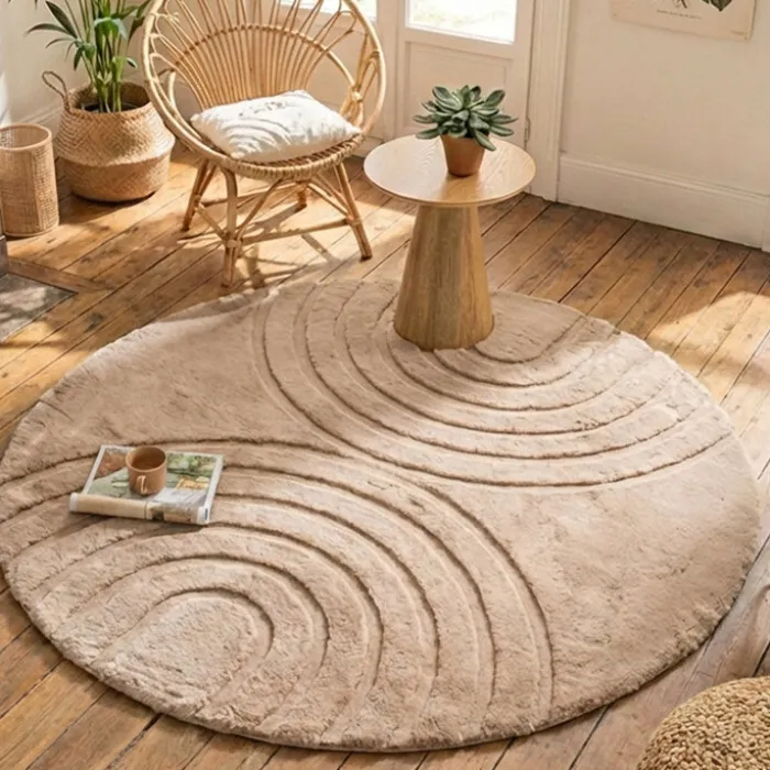 Hochflor Teppich Rund - Carvy Arches Taupe