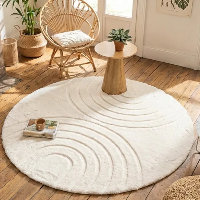 Hochflor Teppich Rund - Carvy Arches Creme
