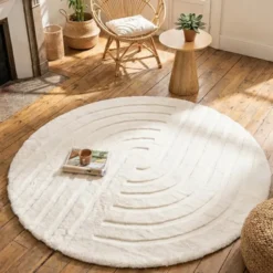 Hochflor Teppich Rund - Carvy Curves Creme
