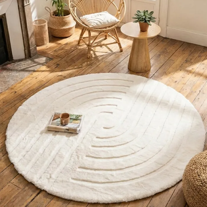Hochflor Teppich Rund - Carvy Curves Creme