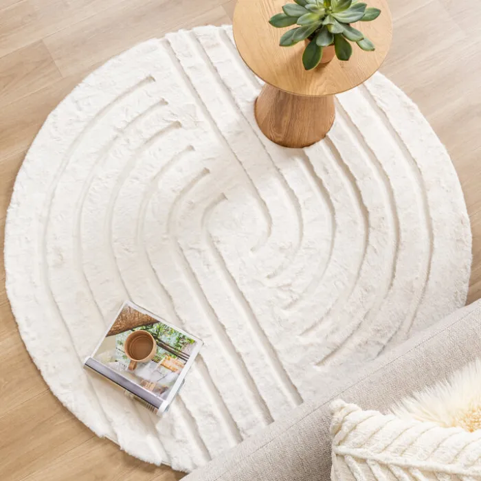 Hochflor Teppich Rund - Carvy Curves Creme