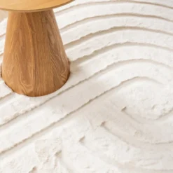 Hochflor Teppich Rund - Carvy Curves Creme