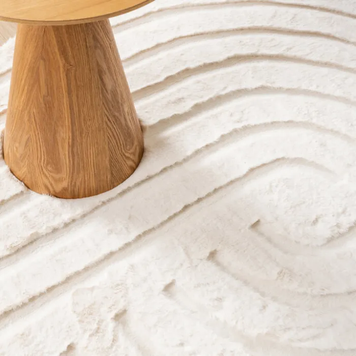 Hochflor Teppich Rund - Carvy Curves Creme