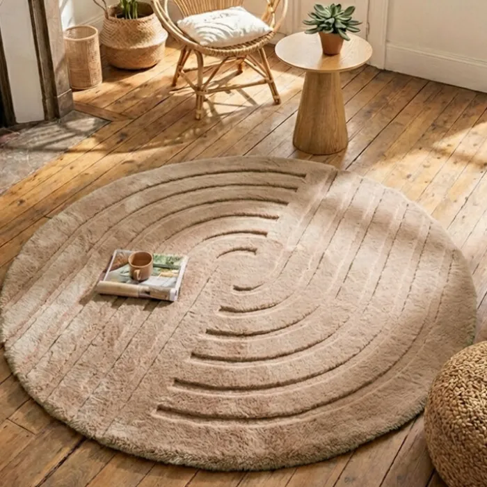 Hochflor Teppich Rund - Carvy Curves Taupe