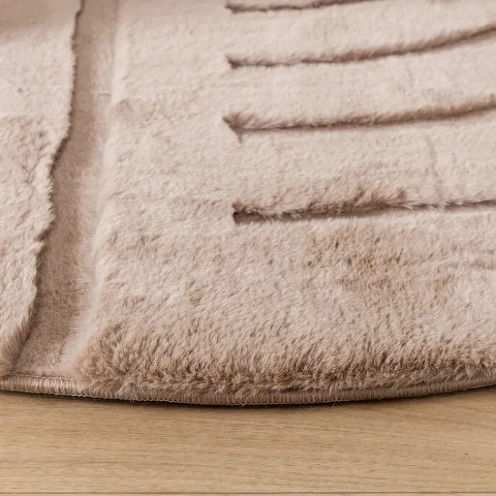 Hochflor Teppich Rund - Carvy Curves Taupe